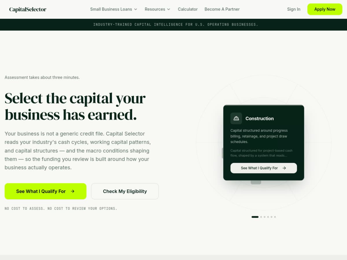 Capital Selector — Brand, web, backend, paid ads